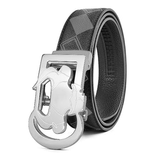 [ 7 ] Insight Edition: Black and Grey Plain Plaid Leather Belt