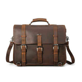 17'' Men's Large Handmade Vintage Full Grain Leather Backpack Briefcase With Adjustable Shoulder Strap