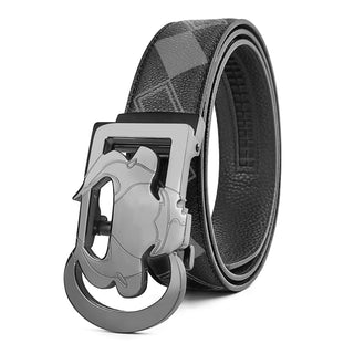 [ 7 ] Insight Edition: Black and Grey Plain Plaid Leather Belt