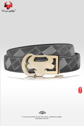 [ 7 ] Insight Edition: Black and Grey Plain Plaid Leather Belt