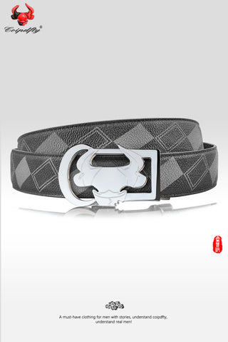 [ 7 ] Insight Edition: Black and Grey Plain Plaid Leather Belt