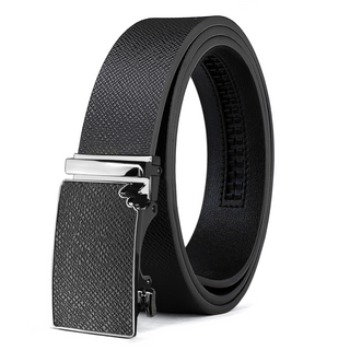 [ - ] Unleash Elegance Black Leather Belt with Silver Missing Corner Design