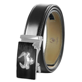 Men's Black Leather Belt with Automatic Buckle