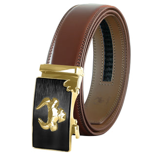 Men's Black Leather Belt with Automatic Buckle