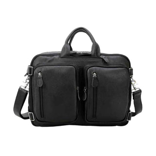 Coipdfty Business Black Top Grain Soft Genuine Leather Laptop Knapsack Cowhide Briefcase Backpack Convertible