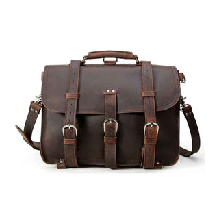 Coipdfty 17'' Men's Large Handmade Vintage Full Grain Leather Backpack Briefcase With Adjustable Shoulder Strap