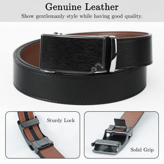 Men's Genuine Leather Ratchet Belt with Adjustable Sliding Buckle by MrBullock