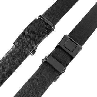 [ - ] Unleash Elegance Black Leather Belt with Silver Missing Corner Design