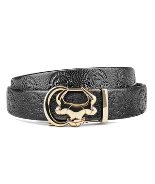 Black Bullskin Belt, Automatic Belt Buckle, Top Layer Cowhide, Genuine Leather