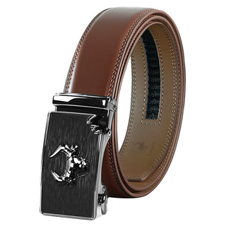 Men's Black Leather Belt with Automatic Buckle