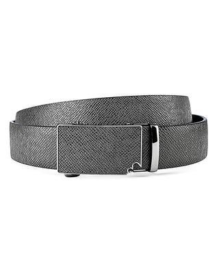 [ - ] Unleash Elegance Black Leather Belt with Silver Missing Corner Design