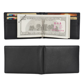 RFID Blocking Fashion Men Slim Black Soft Leather Wallet With Metal Clip