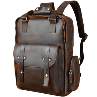 COIPDFTY Vintage Men Leisure Original Brown Cowskin Back Pack Knapsack Genuine Leather Backpack Real Leather