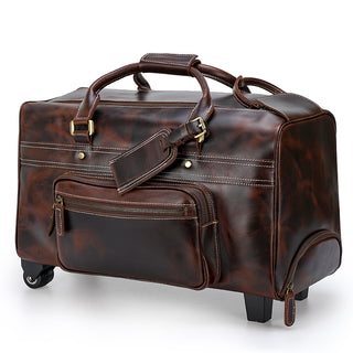 Genuine leather trolley bag wheeled leather duffle bag Leather duffle bag with wheels