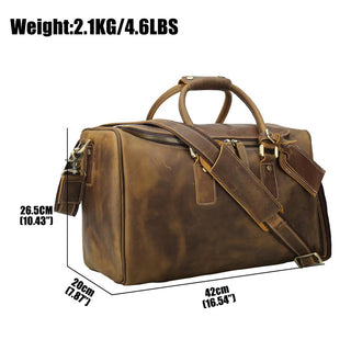 Retro Brown Full Grain Genuine Cow Leather Travel Weekend Holdall Overnight Bag