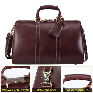 Custom Logo Chestnut Unisex Full Grain Genuine Leather Duffel