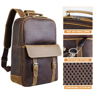 [ On Sale ] COIPDFTY Vintage Custom Men Genuine Cow Crazy Horse Leather 15 inches Laptop Backpack