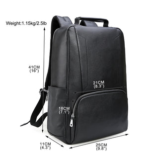 COIPDFTY Black Genuine Leather Modern Backpack Mens Sport Laptop Backpack Bag With Usb Charging Port