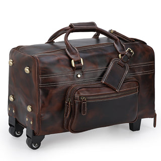 Genuine leather trolley bag wheeled leather duffle bag Leather duffle bag with wheels