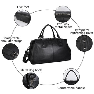 Luxury Fashion Black Genuine Leather Travel Bag Weekend Bag Duffel Holdall Gym Sport Bag For Men