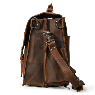 17'' Men's Large Handmade Vintage Full Grain Leather Backpack Briefcase With Adjustable Shoulder Strap