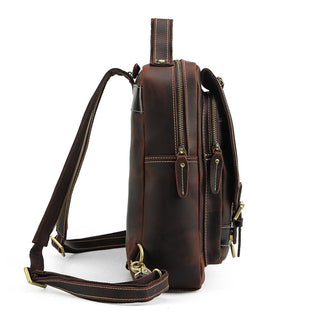 COIPDFTY Small Sling Genuine Leather Chest Backpack Unisex Vintage Leather Back pack