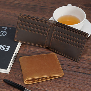 Top Grain Mens Genuine Leather Blocking RFID Wallet Bifold Cowhide Money Leather Wallet