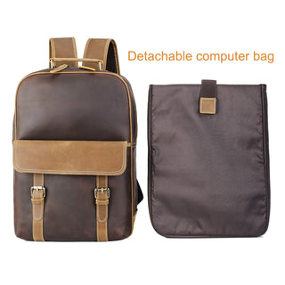 [ On Sale ] COIPDFTY Vintage Custom Men Genuine Cow Crazy Horse Leather 15 inches Laptop Backpack