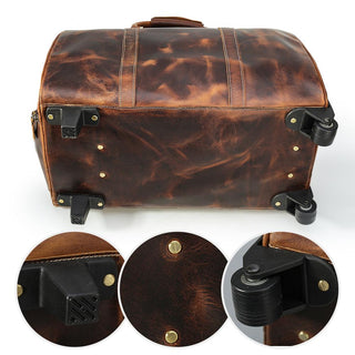 High Quality Genuine Leather Travel Trolley Bags Men's Handmade Crazy Horse Leather Luggage Bag for Travel