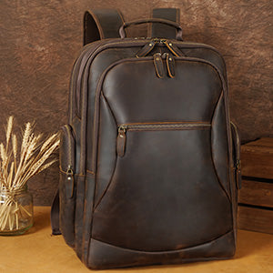 [ On Sale ] COIPDFTY New Arrive Wholesale Custom Genuine Crazy Horse Men Brown Leather Backpack Bag Laptop Real Leather Computer Bag Backpack