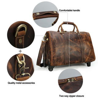 High Quality Genuine Leather Travel Trolley Bags Men's Handmade Crazy Horse Leather Luggage Bag for Travel