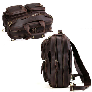 Coipdfty Men Expandable Genuine Leather Briefcase Convertible Backpack Shoulder Laptop Bag