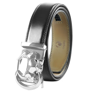 Men's Two-Layer Cowhide Automatic Buckle Belt, Black Ratchet Belt