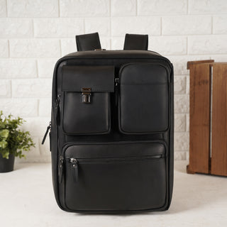 Black convertible full grain crazy horse leather removable backpack straps briefcase 15.6 inches laptop backpack