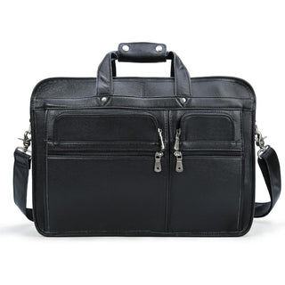 Coipdfty Large Men Black Full Grain Genuine Calf Leather Laptop Briefcase Bag For Men