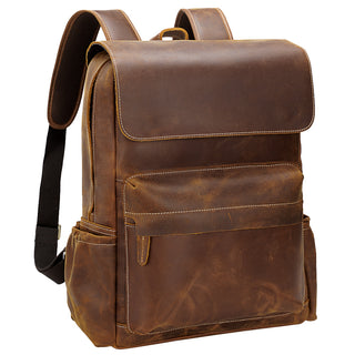 [ On Sale ] COIPDFTY Full Grain Crazy Horse Leather College Bag School Bookbag Backpack Travel Rucksack