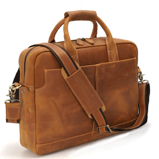 Coipdfty Retro Brown Genuine Leather Laptop Bags Business Crazy Horse Leather Briefcase For Men