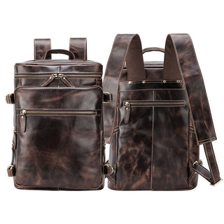 Large capacity men's crazy horse leather 15.6-inch backpack laptop backpack for travel